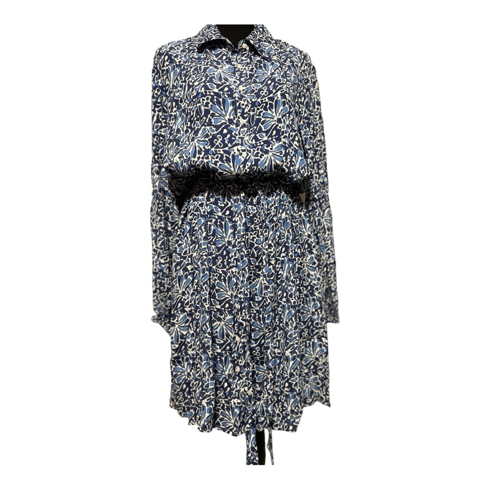 Well Worn Blue and White Floral Shirt Dress Sz XL PTP 26”